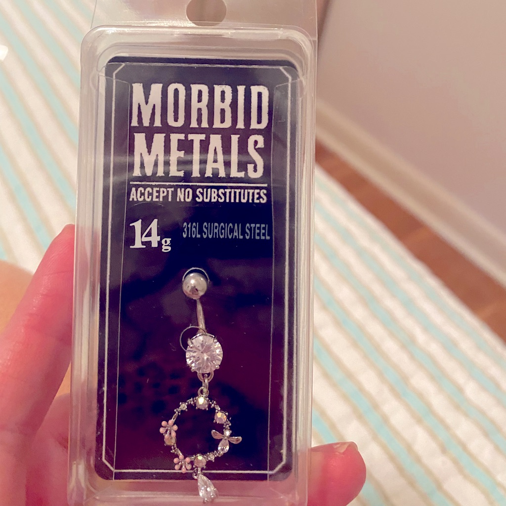 Morbid Metals Hot Topic Belly Button Ring Silver With Light Pink Flowers 14g